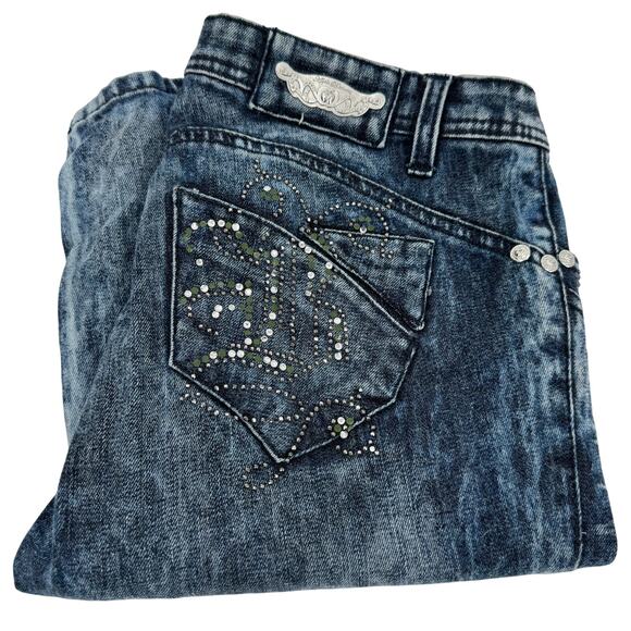 Apple Bottoms Jeans Womens 7 / 8 (30x33 ACTUAL) Acid Wash Rhinestone Denim Y2K - Picture 1 of 12